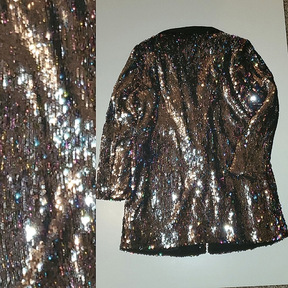NWOT✨️ Anthropologie Cartonnier Rainbow Silver Black  Sequin Flip Blazer Jacket - Picture 12 of 13